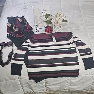 Investment Sweater Striped Burgundy Elegant Wear Office Wear Career